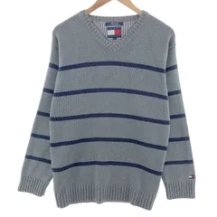 古着 トミーヒルフィガー TOMMY HILFIGER ボーダー柄 Vネック コットンニットセーター メンズL相当/eaa380716
