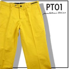 【新品】 PT01 ／ ピーティーゼロウーノ　SLIM FIT パンツ コットン カラーパンツ ノータックパンツ 5ポケット COTTON 黄色 イエロー ｜ オールシーズン