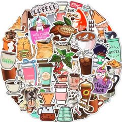 未使用品 送料無料 コーヒー ステッカー 50枚セット ラベルステッカー ブランド おしゃれ デコ キャラクター おもしろ かわいい 防水 パソコン スマホ