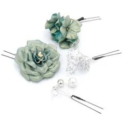 髪飾り 成人式 花 振袖 前撮り 袴 花 ラメ キラキラ ゴールド グリーン 緑 シルバー 4点セット カスミソウ ビーズ 小さい 大き No.12-0982