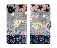 [iPhone11] iPhone15 ケース スカラー スマホケース 手帳型 iPhone16 ケース iPhone 16 15 14 13 SE 第3世代 第2世代 スマホカバー 全機種対応 手帳 ScoLar ネコ 星 チョウとお花の コラージュ ダイア