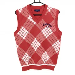 【超美品】キャロウェイ ニットベスト レッド×白 前チェック ロゴ刺しゅう Vネック メンズ M ゴルフウェア Callaway
