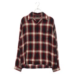 MINEDENIM (マインデニム) Nep Check Open Collar L/S Shirt ネップチェック オープンカラー 長袖シャツ レッド 2303-5001-17-012