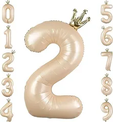 【在庫処分】GRESATEK バルーン 数字 風船 誕生日 40インチ 大きい ナンバー2 バースデーバルーン 王冠付き クラウン 飾り付け 結婚式 パーティー 記念日 ウェディング キャラメル