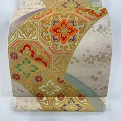 専用帯429 ●川島織物謹製 高級 正絹 六通 袋帯 袋帯 美品 逸品 川島織物 落款あり 菱 花菱 金糸 箔 金色 六通