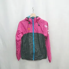 ◇ ⊇ UMBRO ロゴ刺<!-利用不可文字-!> ドット柄 キッズ 長袖 フリースジャケット サイズＭ ピンク ブラック系 女の子 E  【1502180074875】