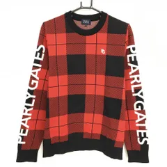 【超美品】パーリーゲイツ セーター レッド×黒 チェック ニット ウール混 メンズ 5(L) ゴルフウェア PEARLY GATES