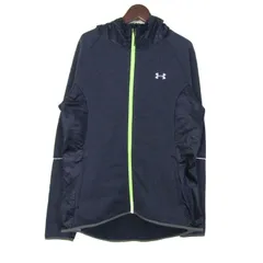 アンダーアーマー パーカー トップス ジップアップ  裏起毛 スポーツウエア メンズ LGサイズ 紺×黄 UNDER ARMOUR 【中古】