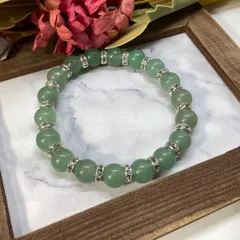 アベンチュリン パワーストーン ブレスレット 10mm 天然石ブレス   / メンズ レディース 男性 女性 幸運 開運 癒し お守り(シルバー)☆