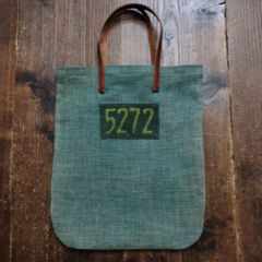 ヴィンテージ生地　古布　本麻　 リメイク トートバッグ　 オリーブ(本体) ☓ モスグリーン(5272)