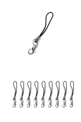 wumio カニカン付き ストラップ 10本セット ブラック カニカンストラップ アクセサリー パーツ ストラップ キーホルダー ハンドメイド 紐 補修 交換 予備 シンプル