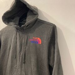 NN33 ノースフェイス　刺繍ロゴ　ジップパーカー　グレー　XL