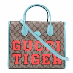 美品 22ss グッチ GUCCI GGスプリーム GUCCI TIGER トートバッグ 2WAY ショルダーバッグ インターロッキングG ロゴ カバン 鞄 659983 ブラウン×ライトブルー/△L94/レディース/EK2