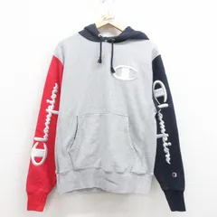 L/古着 長袖 チャンピオン Champion リバースウィーブ パーカー メンズ ビッグロゴ マルチカラー グレー 霜降り 25sep02 中古 スウェット 
