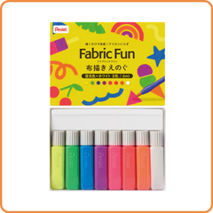 ぺんてる 布用絵の具 ファブリックファン Fabric Fun 布描きえのぐ 蛍光色＋ホワイト 8色セット FFPC1-F8J　手作り 工作 ハンドメイド 簡単 おうちじかん オリジナルグッズ Tシャツ バッグ 生地Ｊ