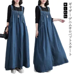 ジャンパースカート デニム レディース サロペット ギャザー 袖なし ノースリーブ Aライン ポケット付き 体型カバー ゆったり かわいい おしゃれ カジュアル 春 秋 大きいサイズ 無地 デニムブル#pdd3235