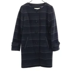 レイビームス 日本製 The Way of Chic ボーダー柄 ノーカラー ウールコート 1 ネイビー×グレー Ray Beams レディース