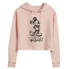 【送料無料】 ディズニー レディース Tシャツ トップス Disney's Mickey Mouse Juniors' Sketch Cropped Hoodie Pink