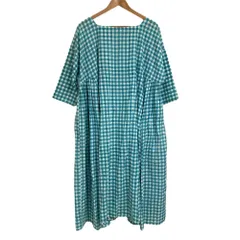 美品 ハウスオブロータス スクエアーネック サイドギャザー チェック ワンピース 美品 ハウスオブロータス スクエアーネック サイドギャザー