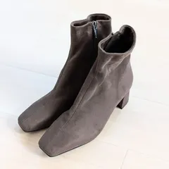 【新品未使用･箱なし】 RANDA ランダ 晴雨兼用 パールヒールショートブーツ グレー スエード  M/23.5cm