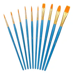 ★即日発送★ベーシック 絵筆 水彩 油絵 アートペイントブラシセット PBT Blue アーティスト用 大人&子供用 10本入 17.5cm-19.5cm ブルー