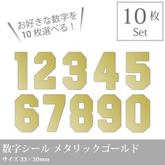 選べる10枚！ 数字ステッカー メタリックゴールド／ナンバーシール／背番号／誕生日／記念日／電話番号_C4