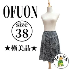 OFUON オフオン【38】フレアスカート 幾何学模様 極美品 膝丈 モノトーン