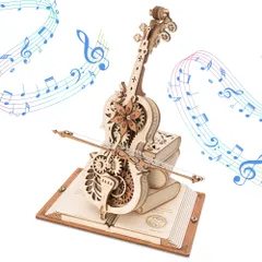 【迅速発送】ROKR 立体パズル マジック チェロ メカニカル オルゴール 自動再生 電池不要 木製 3D ウッドパズル 工作キット DIY クラフト 組み立て モデル 可動式模型 楽器 暇つぶし 知育玩具 大人 女の子 男の子へのギフト