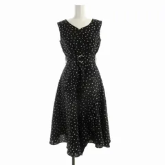 ジャスグリッティー JUSGLITTY ワンピース マキシ ロング ドット ベルト付き Vネック ノースリーブ 0 黒 ブラック 白 ホワイト 48262523 /RO ■MA