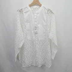 ◇ ⊂　美品 アーヴェーヴェ レースデザイン 長袖 ノーカラーレースシアーブラウス シャツ サイズ ホワイト系 レディース E  【1508060027603】