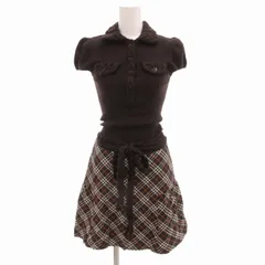 バーバリーブルーレーベル BURBERRY BLUE LABEL 襟付きニットワンピース ノバチェック フレンチスリーブ ひざ丈 38 M 茶 ブラウン /TZ