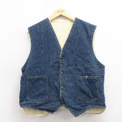 M/古着 デニム ボア ベスト メンズ 80s 紺 ネイビー 25oct25 中古 アウター