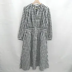 ◇ Θ LEPSIM レプシィム チェック柄 ノーカラー 長袖 ロング ワンピース サイズ L ブラック ホワイト レディース E  【1412260020596】
