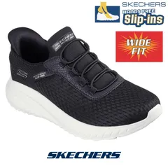 新品未使用正規品！送料無料(沖縄県を除く)！SKECHERS スケッチャーズ 117504 W/BLK スリップインズ Slip-ins ボブス スクワッドカオス 手を使わず履ける ワイド 4E相当 幅広 厚底 スリッポン ハンズフリーシューズ 軽量 おしゃれ