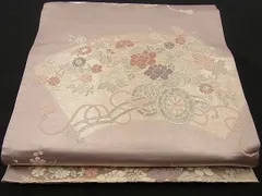 平和屋野田店◎六通柄袋帯　唐織　地紙吉祥花文　銀糸　逸品　BAAE2665ea