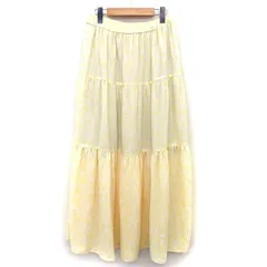 ニコアンド Niko and.. フレア スカート ティアード ロング マキシ丈 リーフ柄 ギャザー 4 クリーム イエロー 黄 /HT28