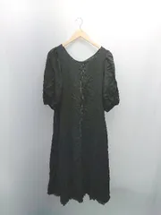 ◇ CIAOPANIC TYPY 麻レーヨン生地 裾フリンジ シンプル ガーリー 半袖 ロング ワンピース サイズS ブラック レディース E  【1308290046166】