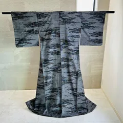 着物　大島紬　昭和レトロ　グレー系　中古美品　管理番号KKVMI75