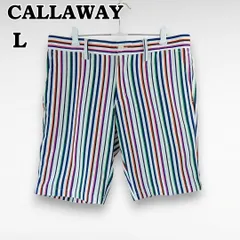 【夏/気分を上げるビタミンカラー/美品】CALLAWAY キャロウェイ マルチストライプ ハーフパンツ L メンズ/ゴルフウェア/ショートパンツ/ストレッチ