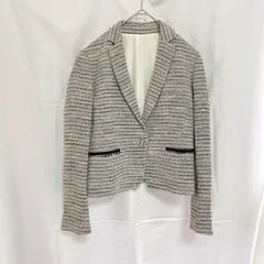 美品 COMME CA ISM コムサイズム レディース ジャケット M テーラード ツイード ブラック アイボリー ボーダー シルバー ラメ キレイめ フォーマル お仕事着