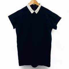 ザラベーシック　Sサイズ　襟付きシャツワンピース　半袖　紺×白　襟レース