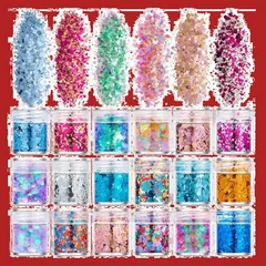 【人気商品】ラメホログラム 18色セット キラキラ ネイルパーツ ネイルアート 容器付き グリッター ラメグリッター ラメパウダー YFFSFDC (18色) ネイルパウダー 顔飾り ヘア飾り 新年 クリスマス メイク用品 ゴールド