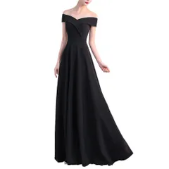 キッソス（ＫＩＳＳＯＳ） レディース ロングワンピース パーティー イブニング ドレス ハイウエスト エレガント オフショルダー キャバ (ブラック, XLサイズ) [ブラック] [XL]