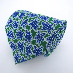 イヴ・サンローラン ブランド ネクタイ YSL 総柄 ドット 花柄 シルク イタリア製 PO メンズ グリーン YVES SAINT LAURENT 【中古】