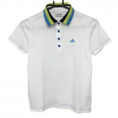 ★特価★【美品】アディダス 半袖ポロシャツ 白×ライトブルー ロゴ刺しゅう ステッチ レディース S/P ゴルフウェア adidas