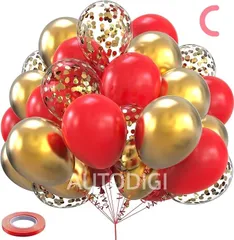 【 60個セット】 送料無料 バルーン 風船 大量 リボン付き 風船チェーン付き 紙吹雪 デコレーション お祝い お祭り 飾り付け 誕生日 結婚式 パーティー クリスマス 二次会 記念日 嬉しい 赤 レッド ゴールド AU093C