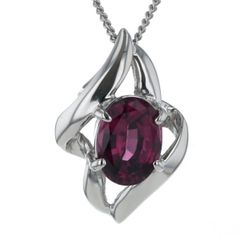Pt850 プラチナ ネックレス ロードライトガーネット 1.53ct オーバル 一粒 ウェーブモチーフ 40cm【新品仕上済】【zz】【中古】