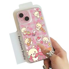 ピンクリラックマ iPhone 13/14/15/16 半透明ケース TPUカバー りんご デザイン おしゃれ 可愛い 薄型 軽量 耐衝撃
