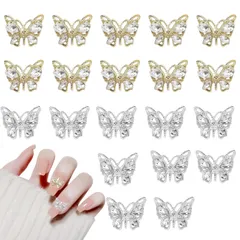 ネイルパーツ 蝶 20個セット 3D 立体 可愛い 蝶々 バタフライ ネイルストーン 大きめ キラキラ シルバー ゴールド メタルパーツ デコパーツ ネイルアート ジュエリーパーツ DIY ハンドメイド 手芸素材