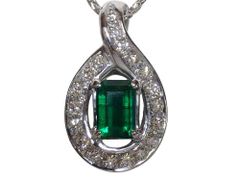 エメラルド ダイヤモンドネックレス K18WG 6.0g 40cm 中宝ソーティング付き　Jewelry Emerald0.64ct DIa0.26ct Necklace